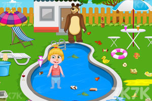 《玛莎泳池清洁》游戏画面1